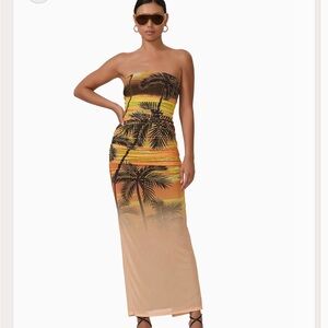 AFRM Strapless Mesh Maxi Dress - Sunrise Palms - Size XL